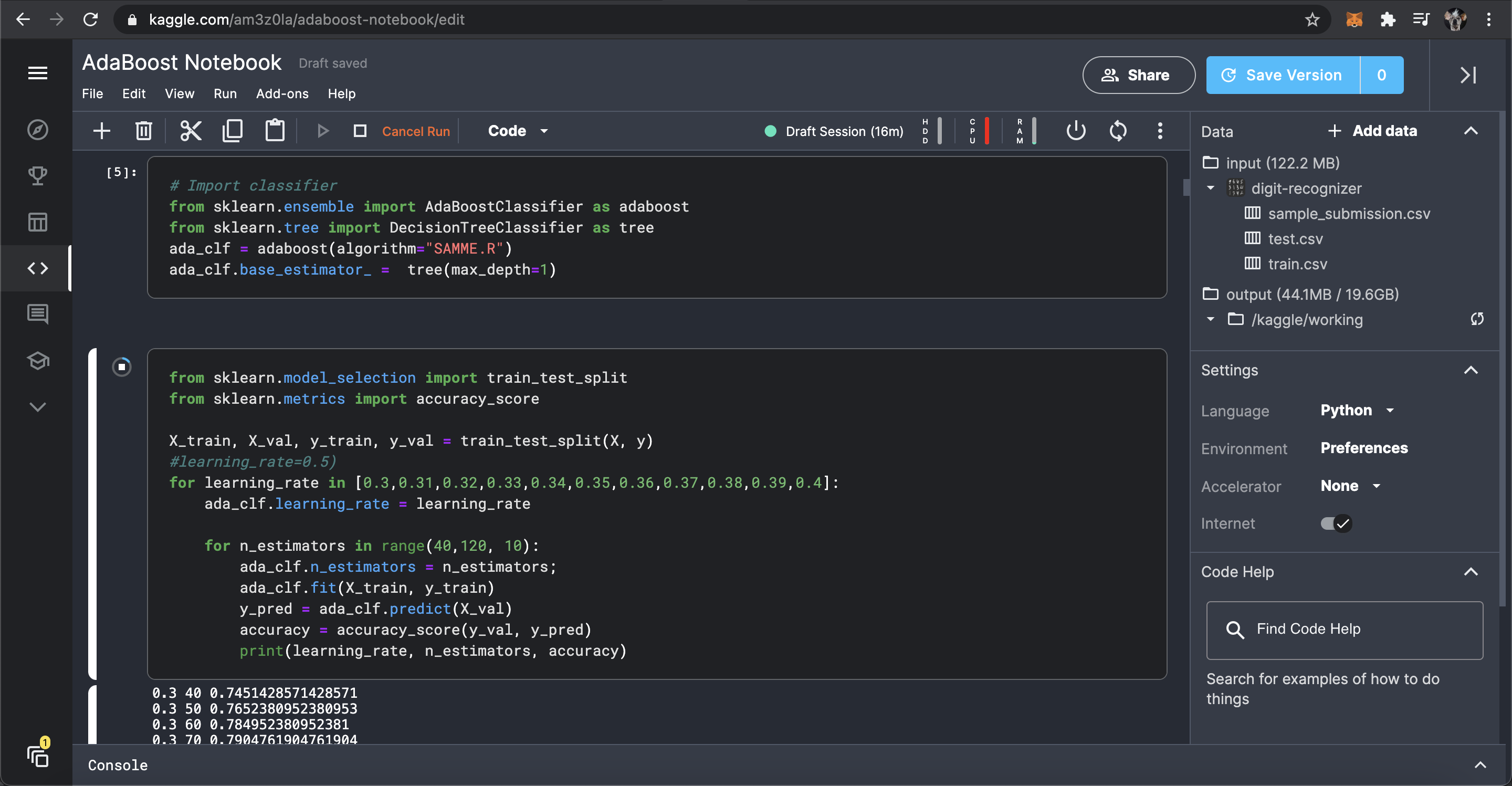 AdaBoost Notebook Screenshot